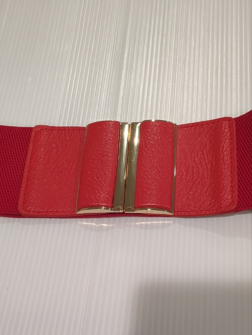 Stretch Red Belt  With Leather Accents
